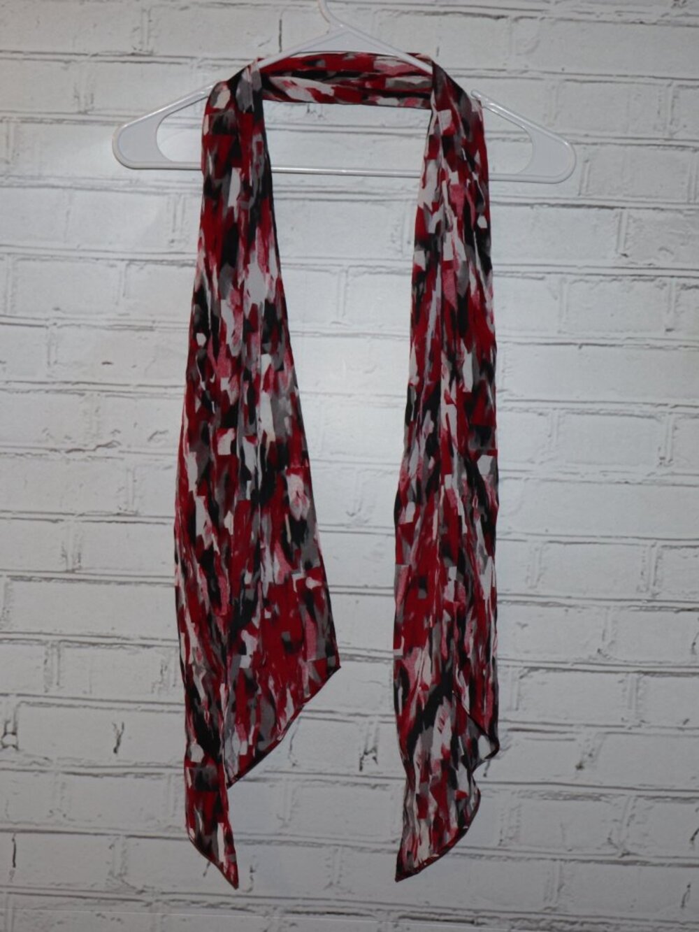❤️🖤 Abstract Red/Black/White/Gray Sheer Scarf · 10" x 68"